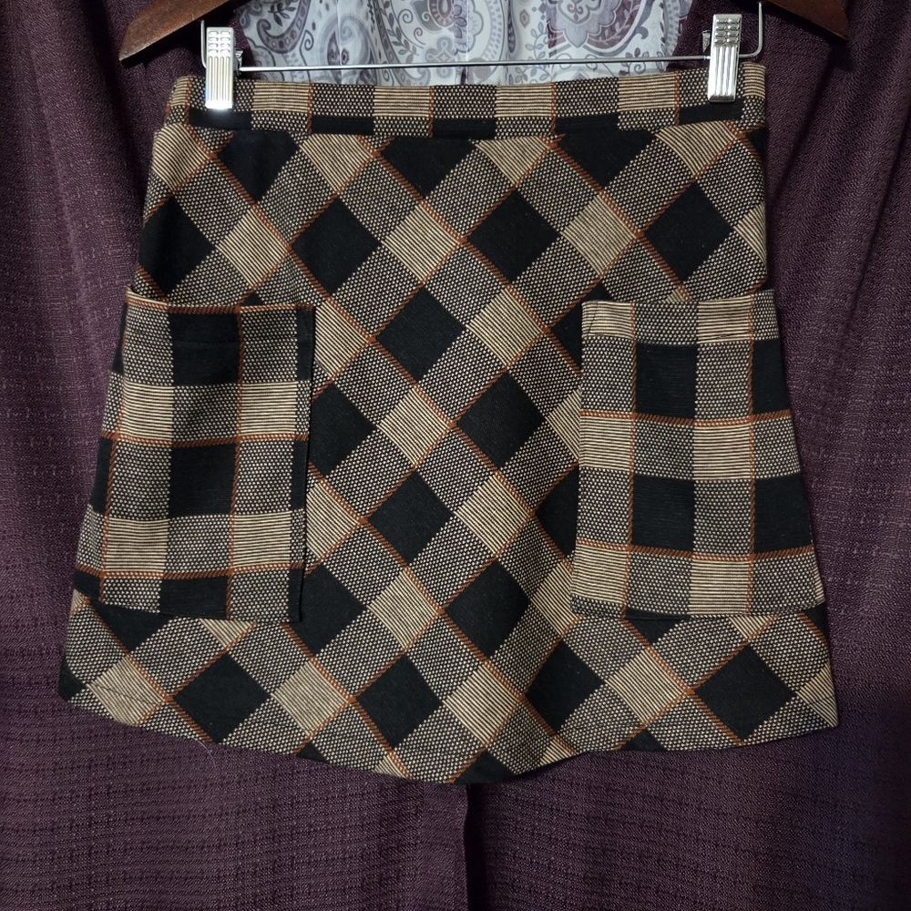Kirious Plaid Mini Skirt Dark Academia Small Tan Brown Black Check School Chic